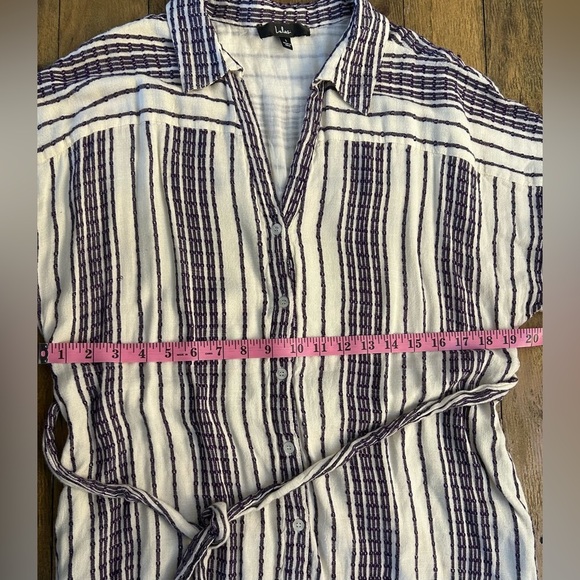 LULUS Beach Weekend Cream and Purple Striped Button-Up Shirt Dress Belted Lined - Picture 9 of 15